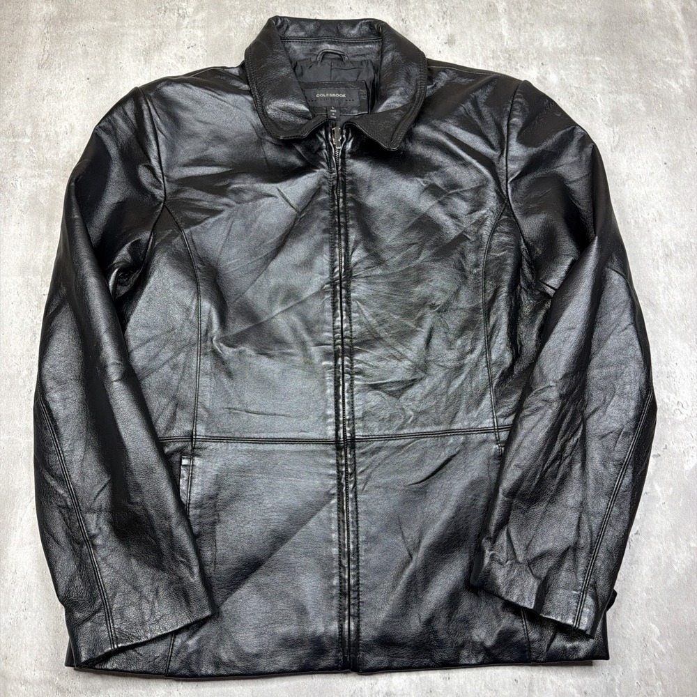 Colebrook Classics Leather Full Zip Jacket Moto Black Women's Large VTG Grunge
